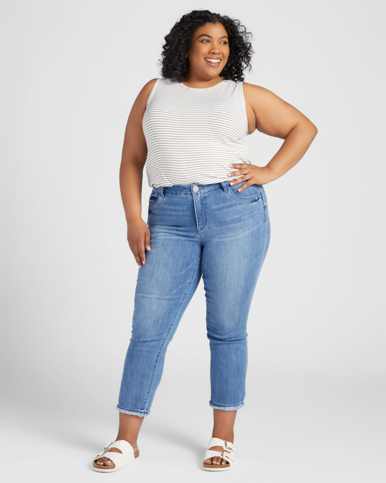 Mid Blue $|& Democracy Absolution High Rise Slim Straight Jeans - SOF Full Front