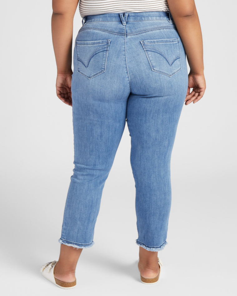 Mid Blue $|& Democracy Absolution High Rise Slim Straight Jeans - SOF Back