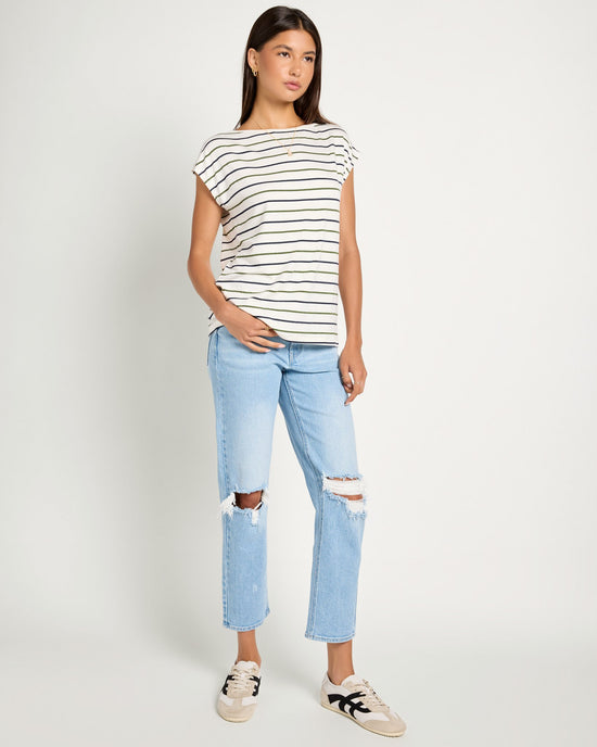 Natural/Nymph/Indin $|& SEAS Brentwood Boat Neck Stripe Top - UGC On Fig