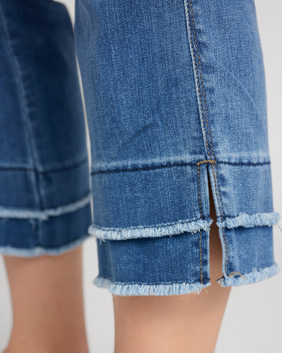 Mid Blue $|& Democracy Absolution Kick Flare Jeans with Frayed Hem - SOF Detail
