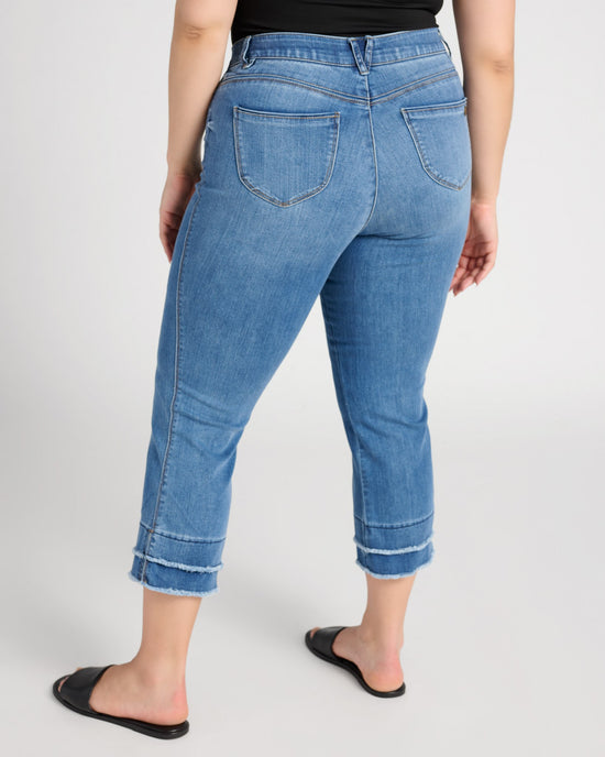 Mid Blue $|& Democracy Absolution Kick Flare Jeans with Frayed Hem - SOF Back
