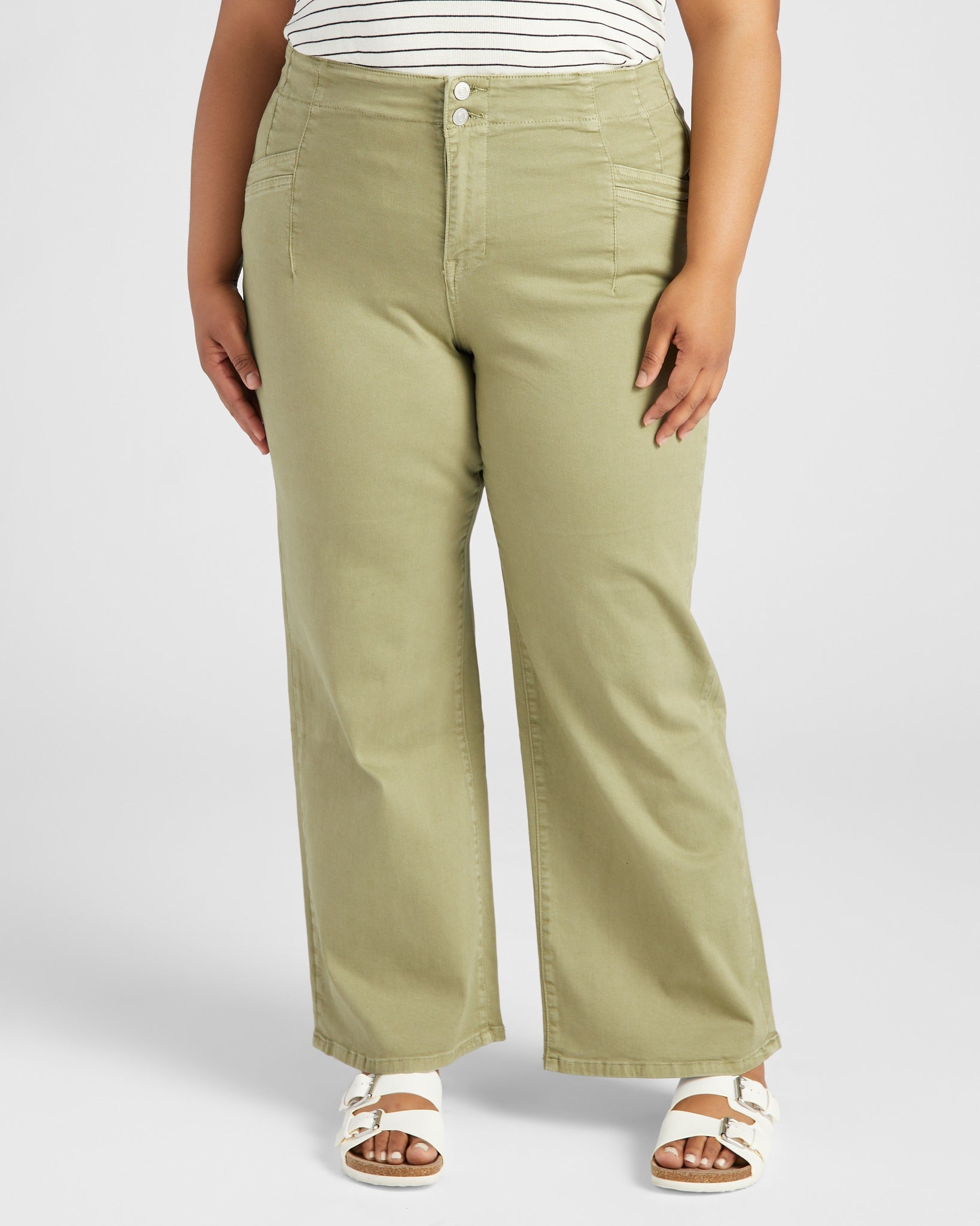 Olive $|& Mica Denim High Rise Wide Leg Pants - SOF Front