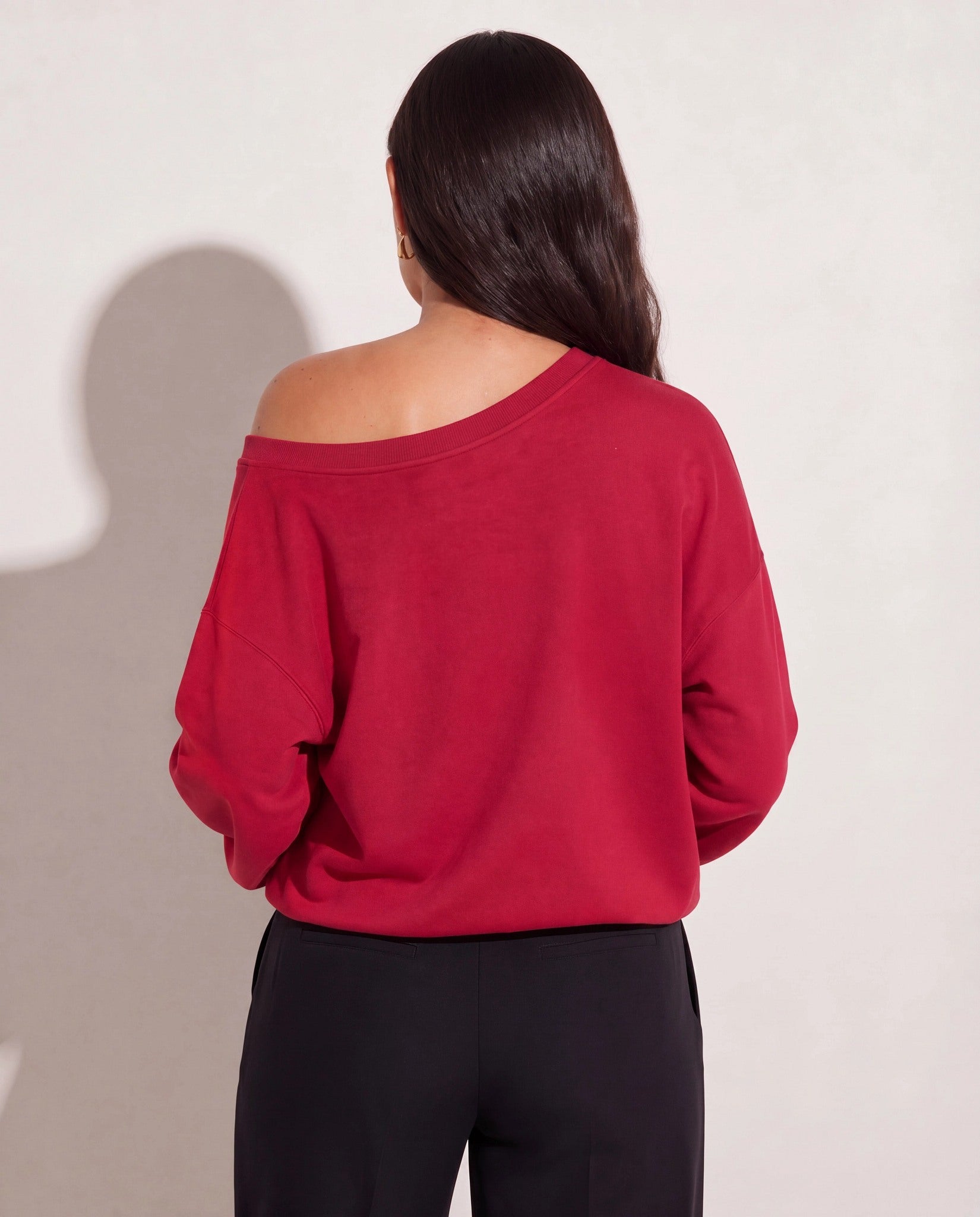 Chilli Pepper $|& SEAS Brooksville One Shoulder Sweatshirt - SOF Back
