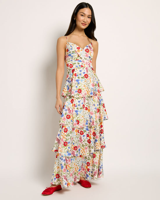 White Red $|& Skies Are Blue Floral Tiered Dress - SOF Front