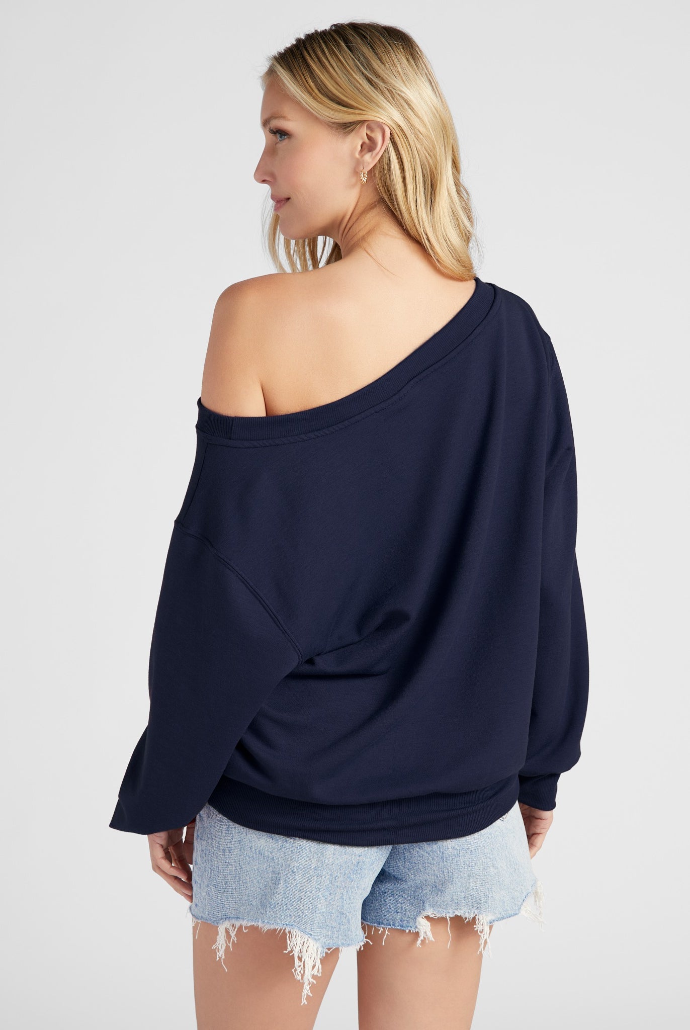 Navy $|& SEAS Brooksville One Shoulder Sweatshirt - SOF Back