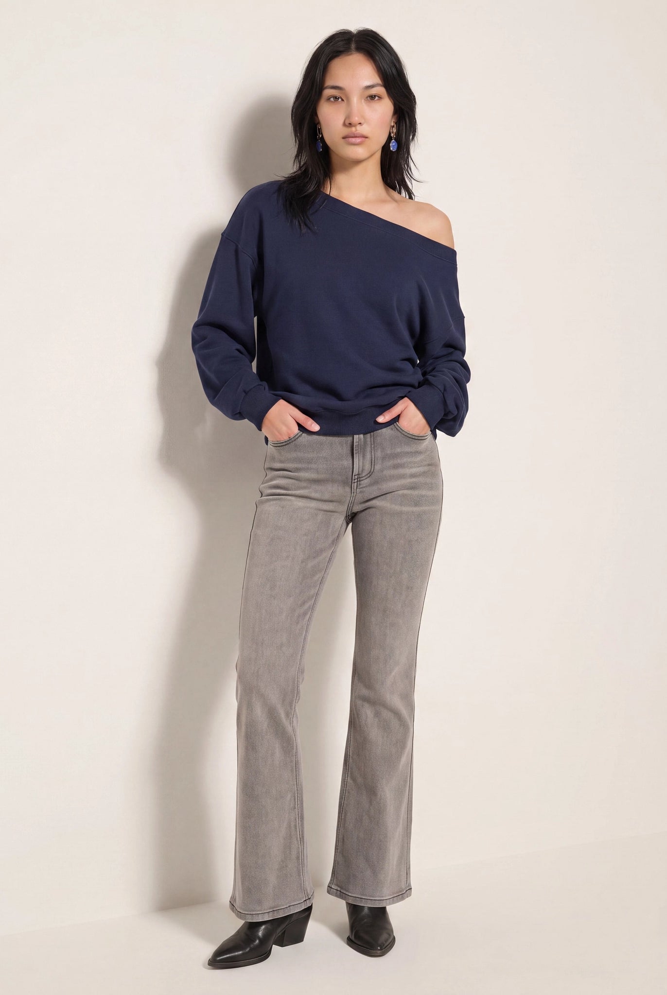 Navy $|& SEAS Brooksville One Shoulder Sweatshirt - UGC On Fig