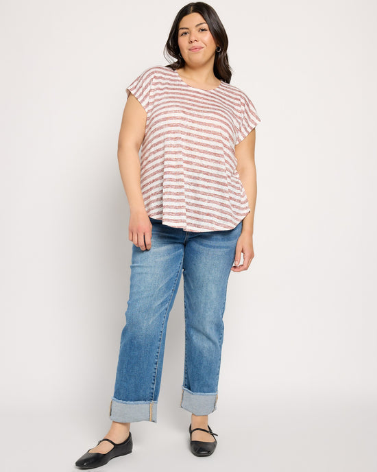 Ivory/Baked Clay Chalk Stipe $|& Bobeau Caty Twist Back Detail Tee - UGC On Fig