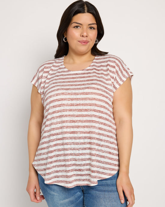 Ivory/Baked Clay Chalk Stipe $|& Bobeau Caty Twist Back Detail Tee - SOF Front