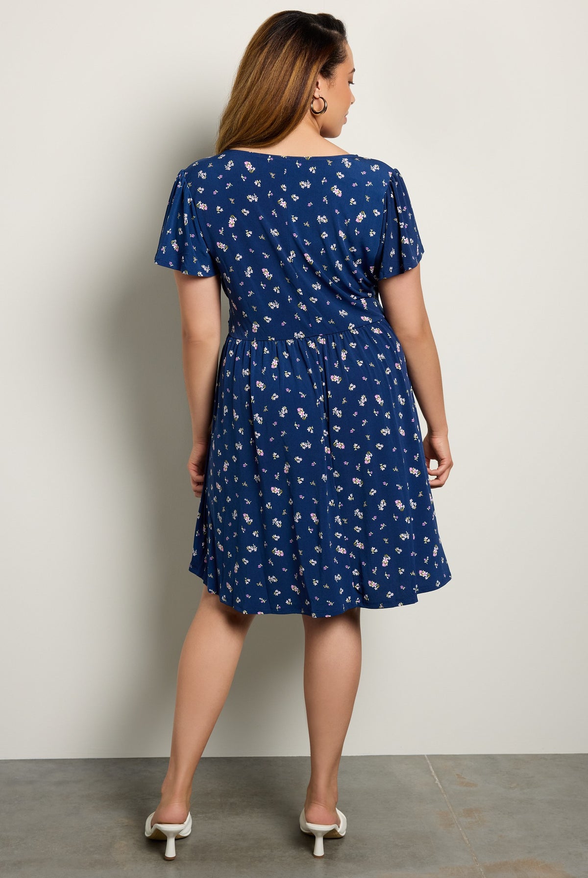 Navy Pink Floral $|& Gilli Short Sleeve Faux Wrap Mini Dress - SOF Side
