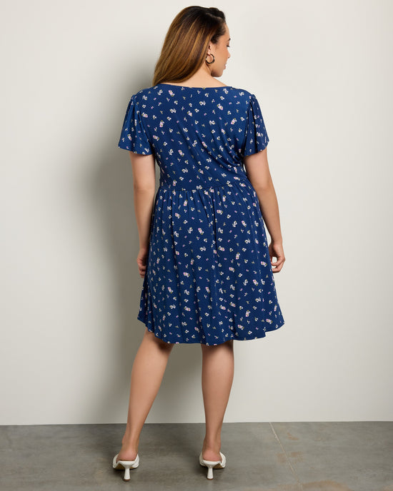 Navy Pink Floral $|& Gilli Short Sleeve Faux Wrap Mini Dress - SOF Back