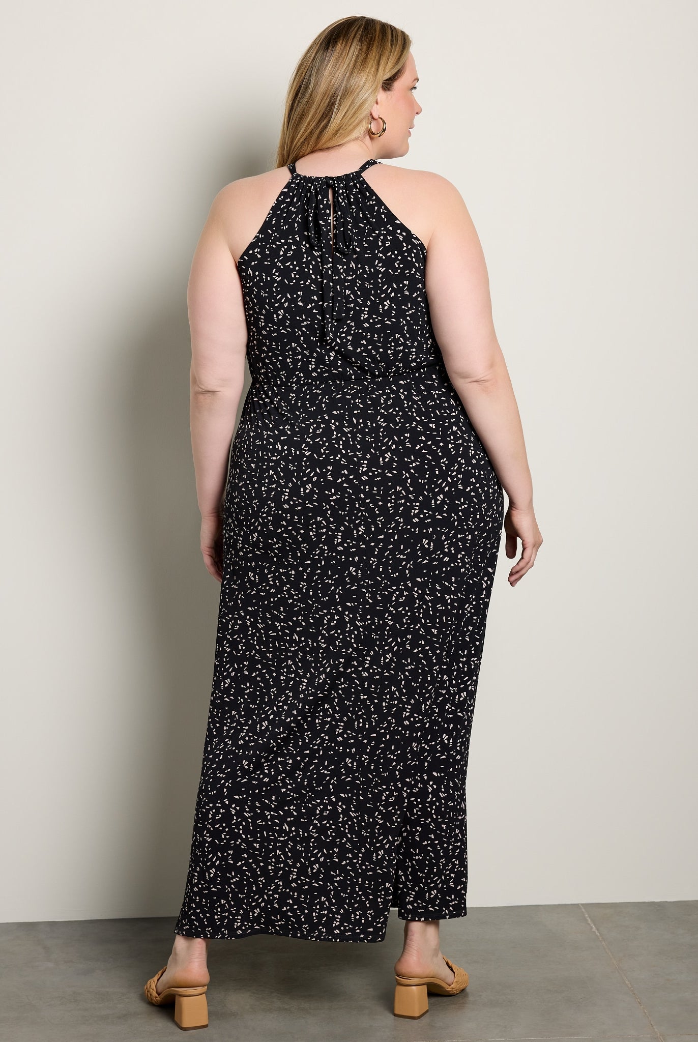 Black Taupe Print $|& Gilli Plus Halter Neck Elastic Waist Maxi Dress - SOF Back