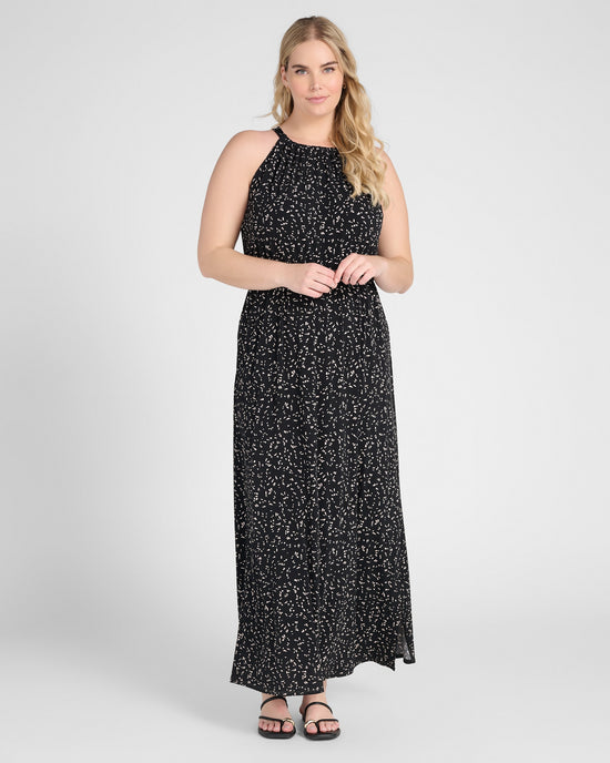 Black Taupe Print $|& Gilli Plus Halter Neck Elastic Waist Maxi Dress - SOF Front