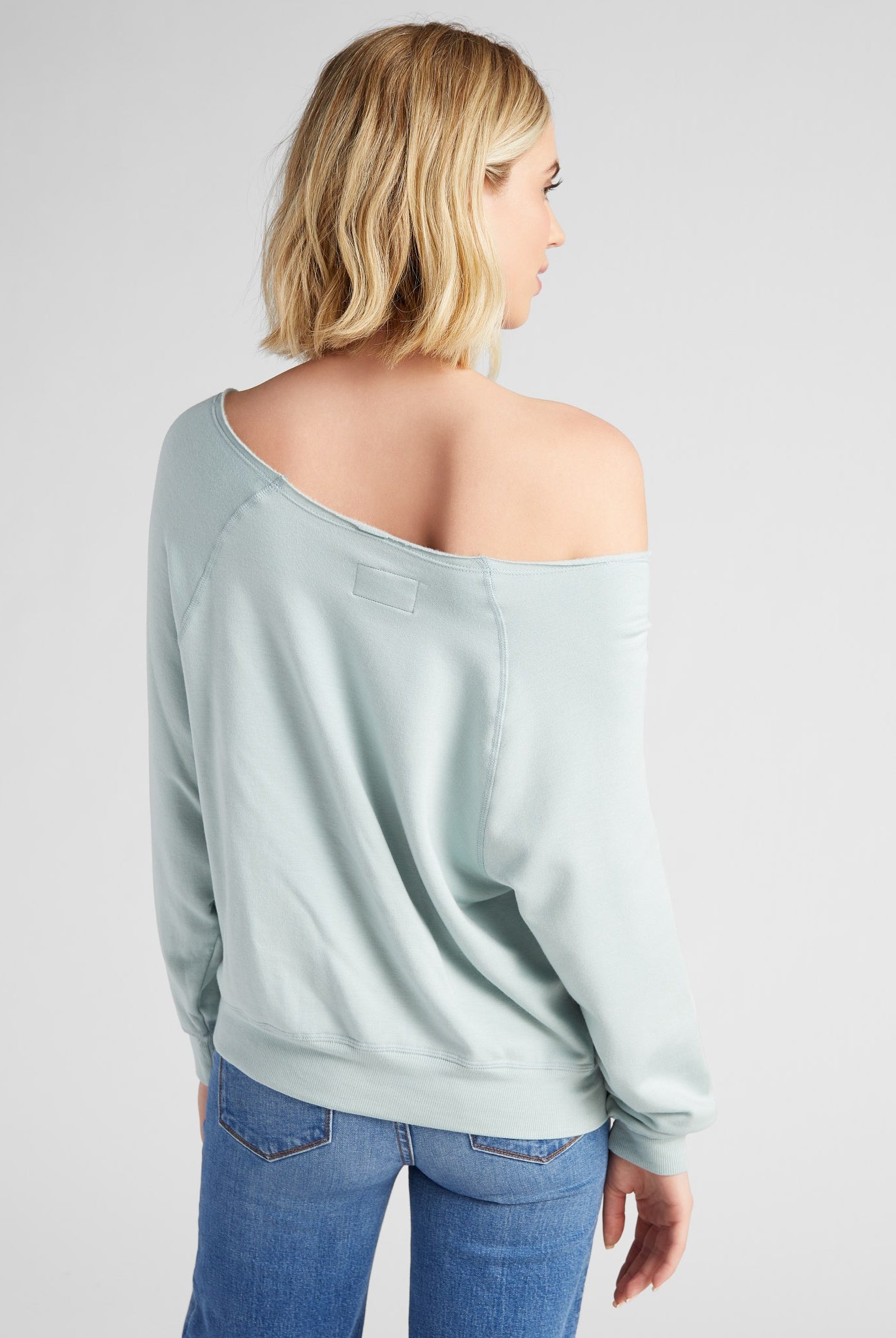 Grey Mist $|& Herizon Off the Shoulder Fleece Sweatshirt - SOF Back