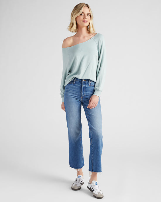 Grey Mist $|& Herizon Off the Shoulder Fleece Sweatshirt - SOF Full Front
