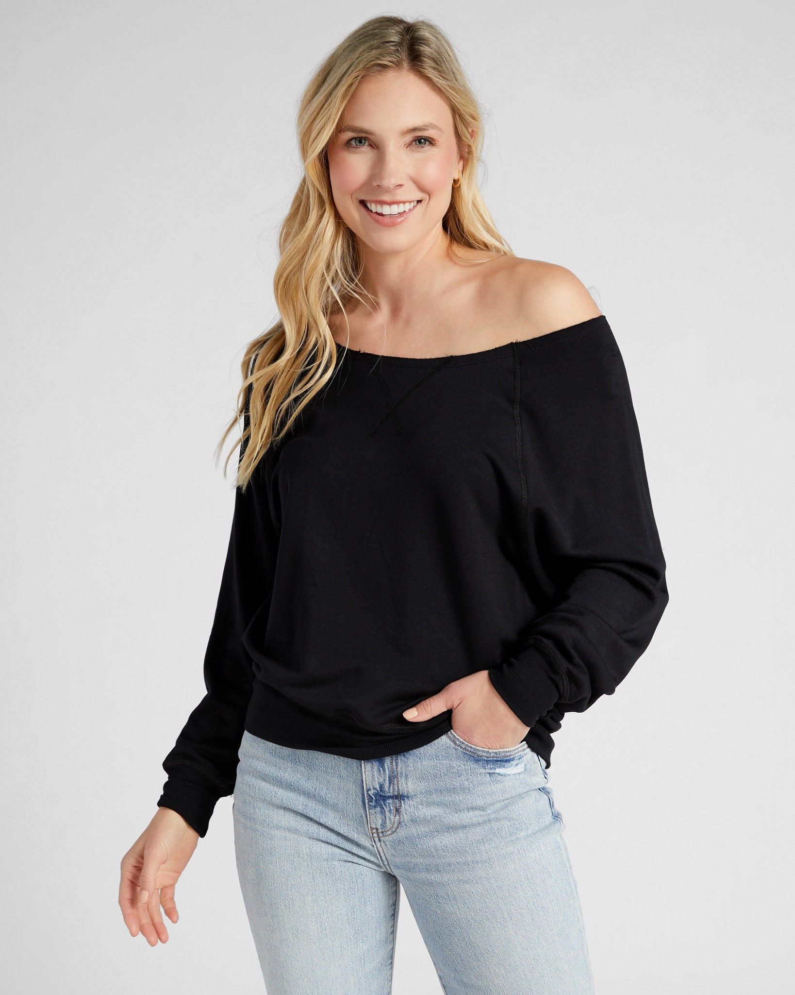 Off the Shoulder Fleece Sweatshirt