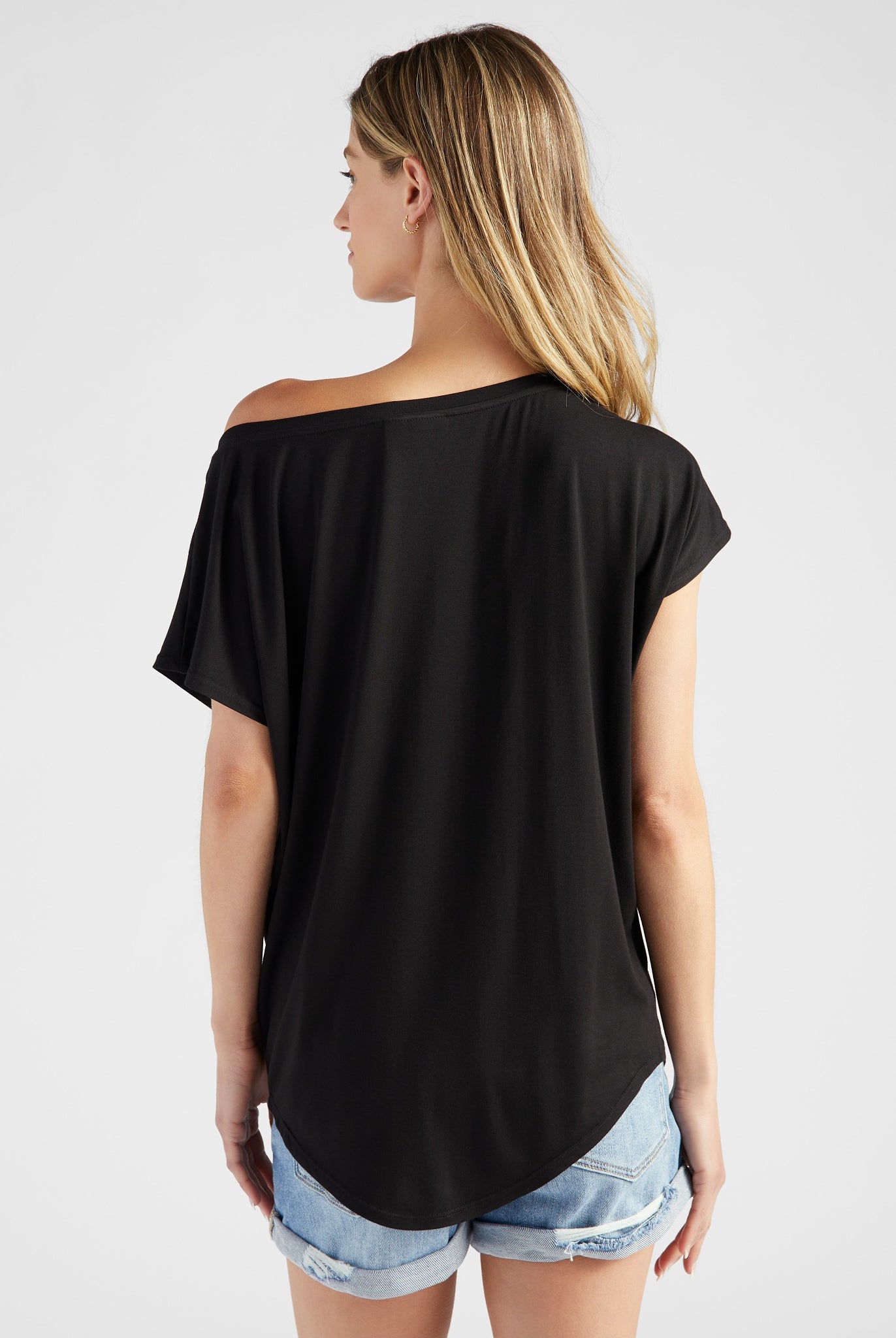 Black $|& SEAS Edgewater Off The Shoulder Tee - SOF Back