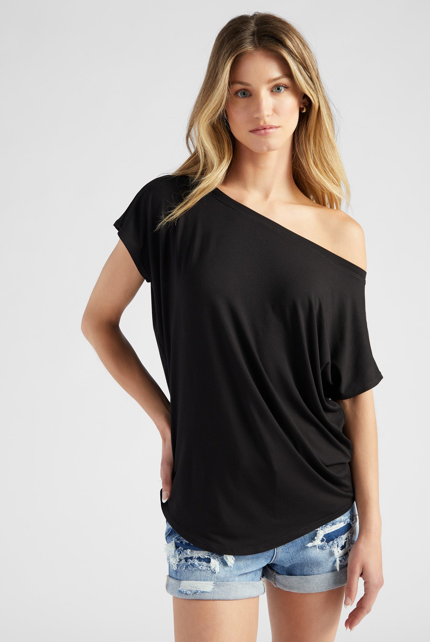 Black $|& SEAS Edgewater Off The Shoulder Tee - SOF Front