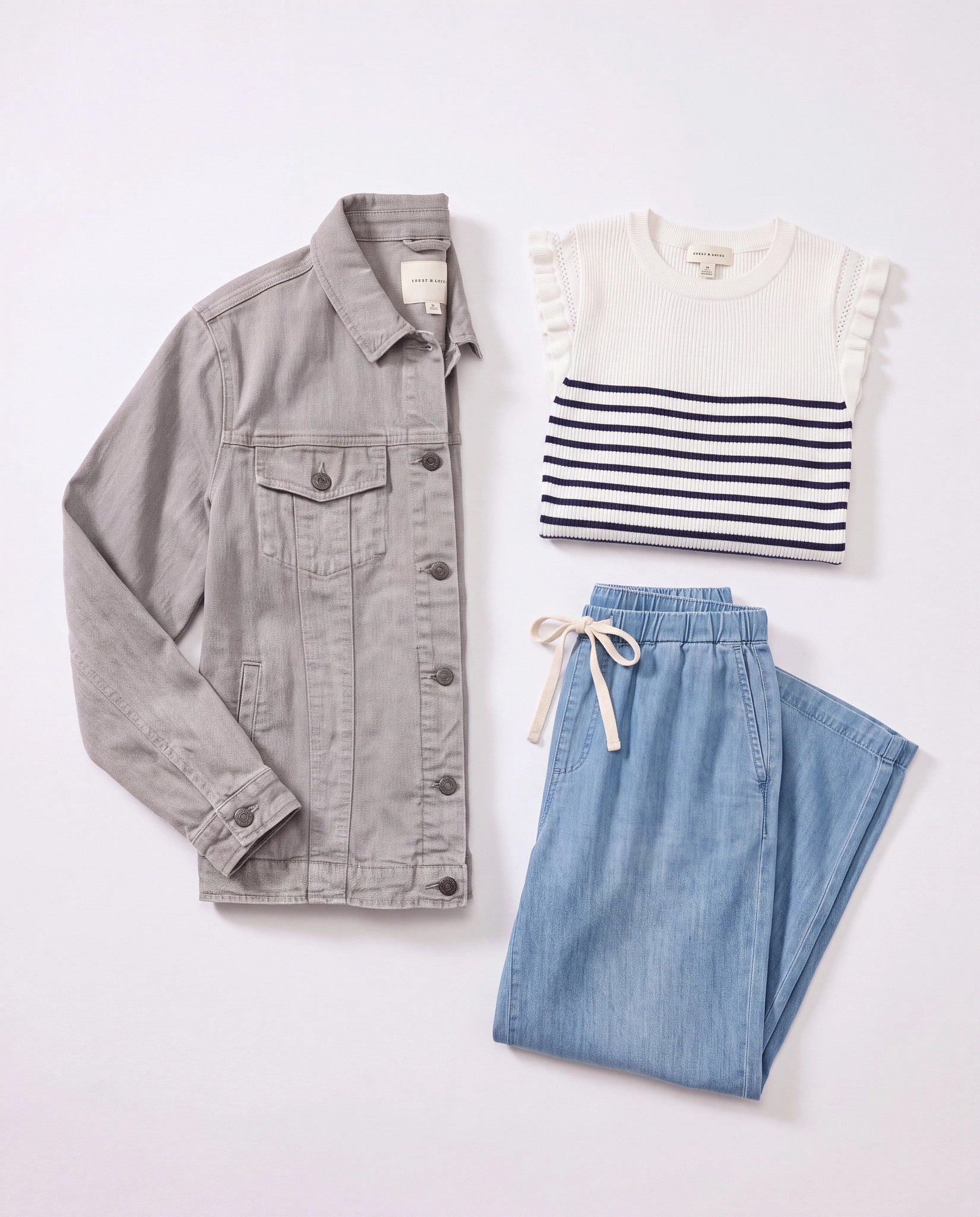 White-Navy $|& Skies Are Blue Ruffle Sleeve Ribbed Striped Top - Hanger Detail