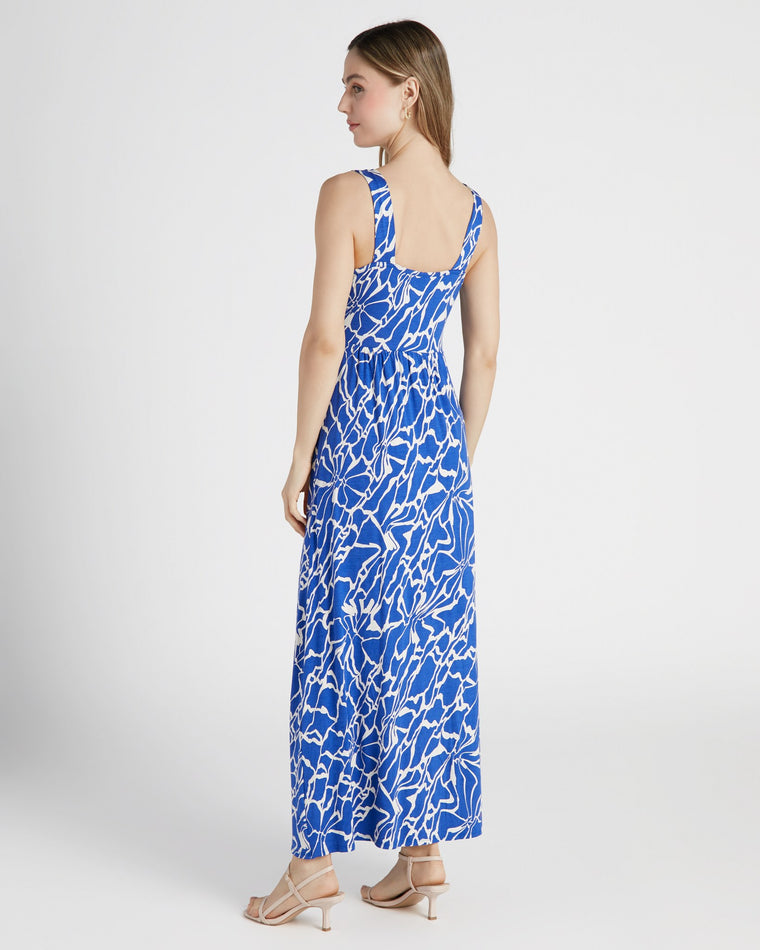 Electric Blue $|& Loveappella Printed V Strap Maxi Dress - SOF Back
