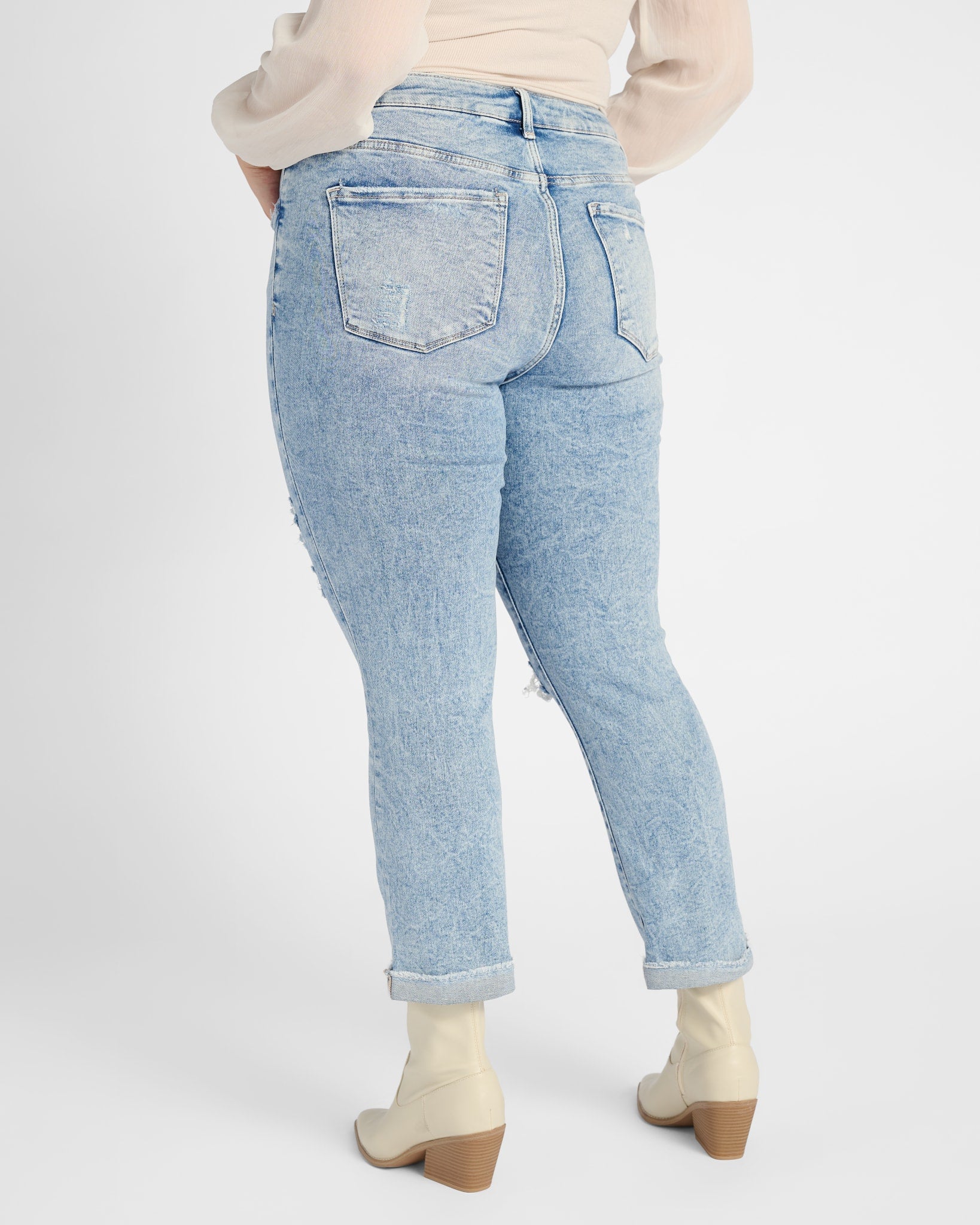 Blue Bliss $|& Lovervet High Rise Cuffed Slim Straight Jeans - SOF Back