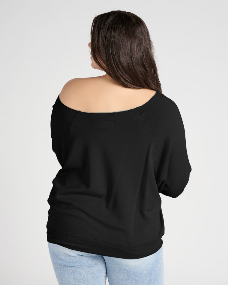 Black $|& Herizon Off the Shoulder Fleece Sweatshirt - SOF Back