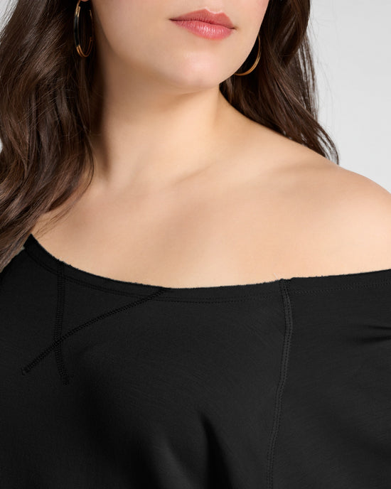 Black $|& Herizon Off the Shoulder Fleece Sweatshirt - SOF Detail