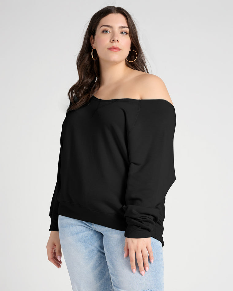 Black $|& Herizon Off the Shoulder Fleece Sweatshirt - SOF Front