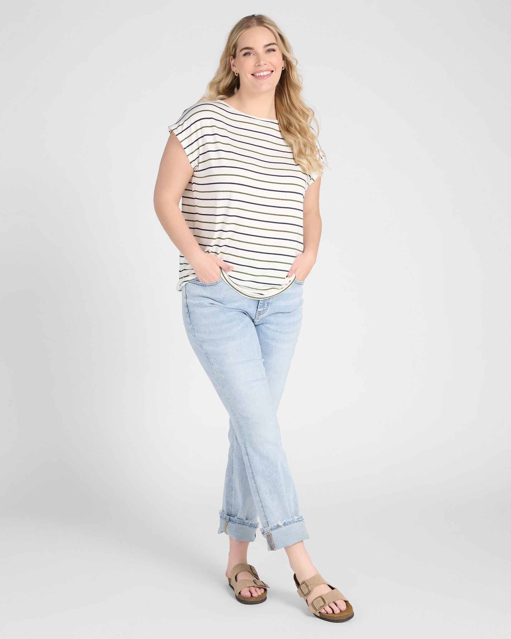 Natural/Nymph/Indin $|& SEAS Brentwood Boat Neck Stripe Top - UGC On Fig