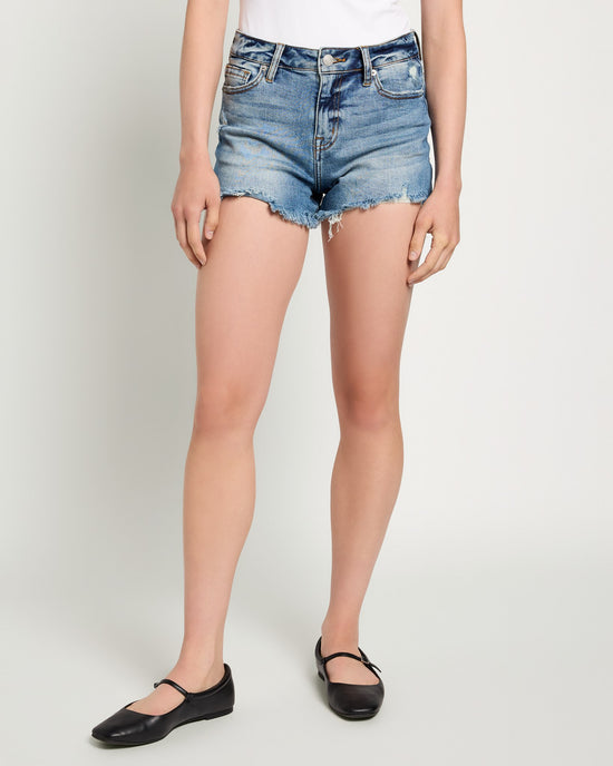 Oxford Blue $|& Mica Denim Mid Rise Distressed Shorts - SOF Front
