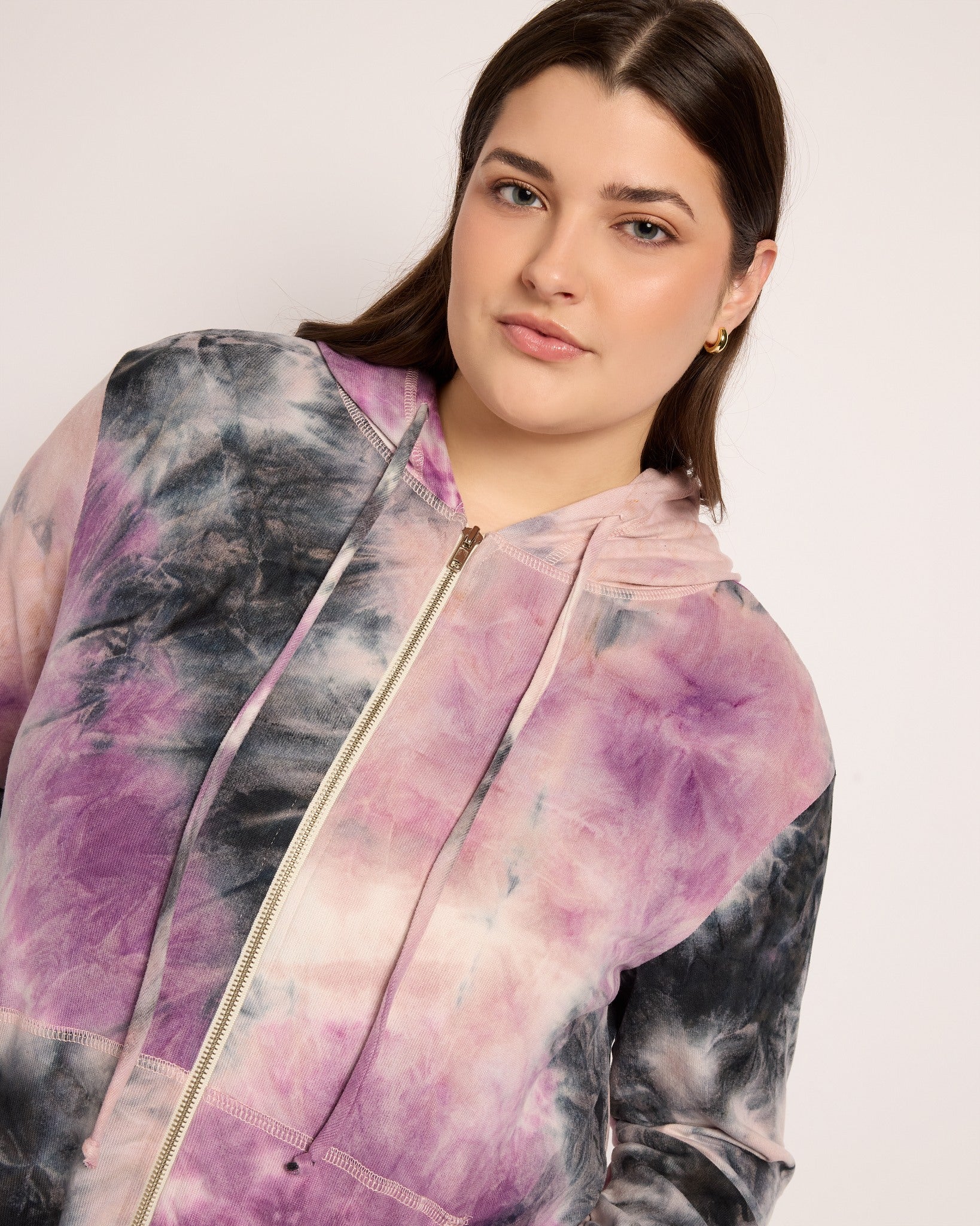 Purple Black Tie dye $|& SEAS Tie Dye Sweater Knit Full Zip Hoodie - SOF Full Front