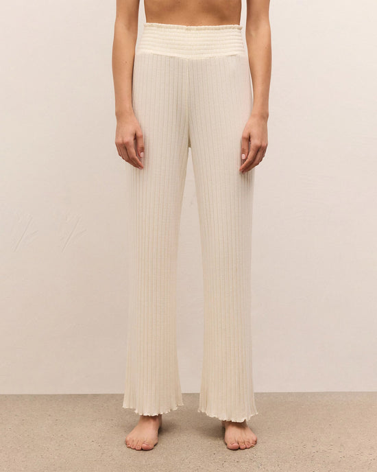 Bone $|& Z Supply Lounge Dawn Smocked Ribbed Pant - VOF Detail
