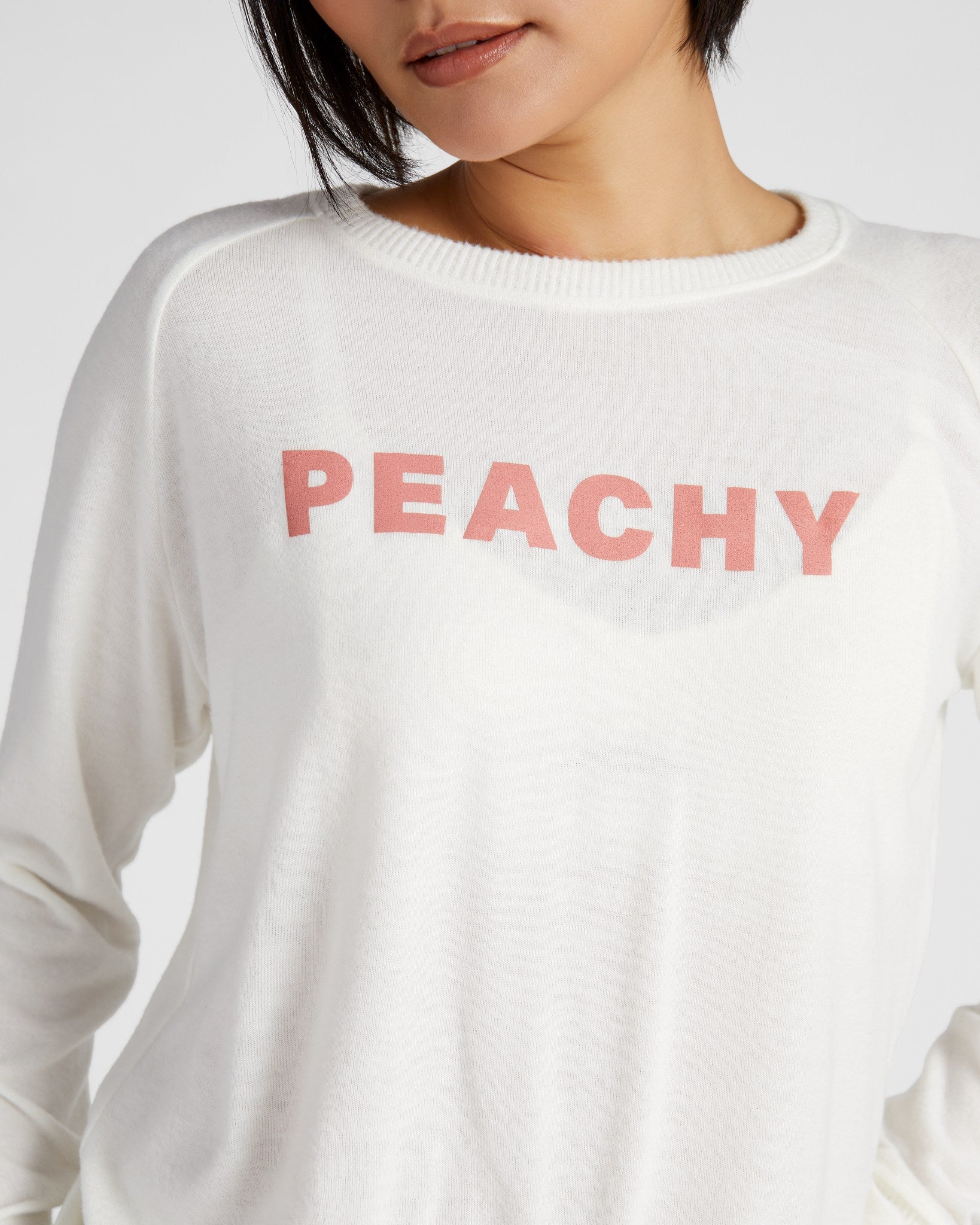 Cream $|& SEAS Dreamy Hacci "Peachy" Graphic Pullover - SOF Detail