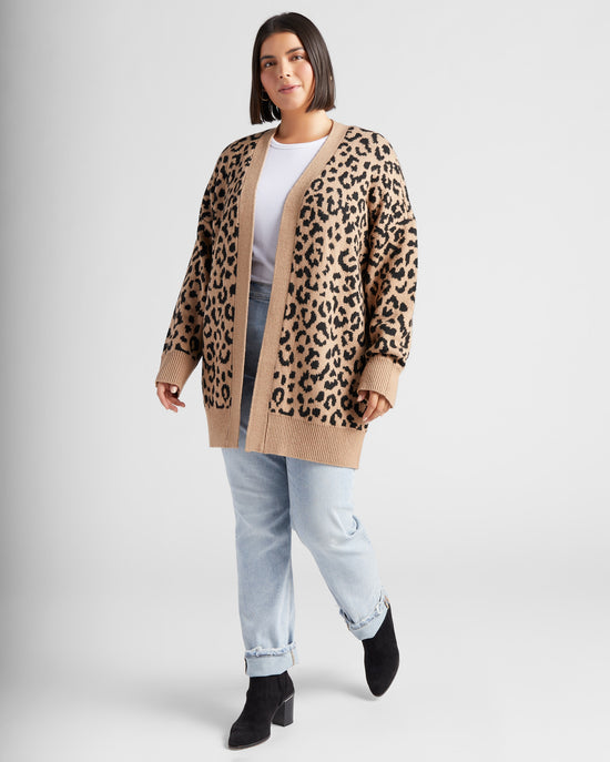 Camel/Black $|& Bobeau Leopard Cardigan - SOF Full Front