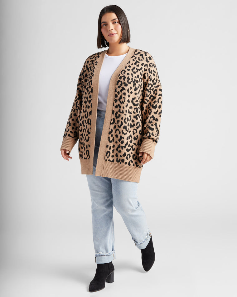 Camel/Black $|& Bobeau Leopard Cardigan - SOF Full Front