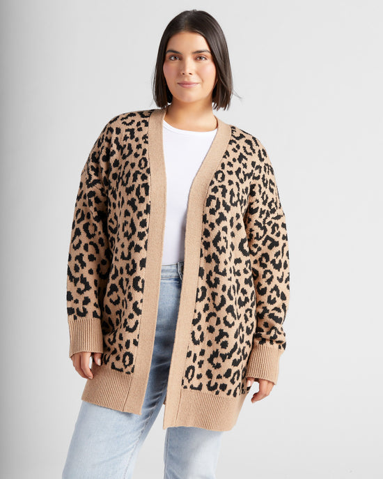 Camel/Black $|& Bobeau Leopard Cardigan - SOF Front