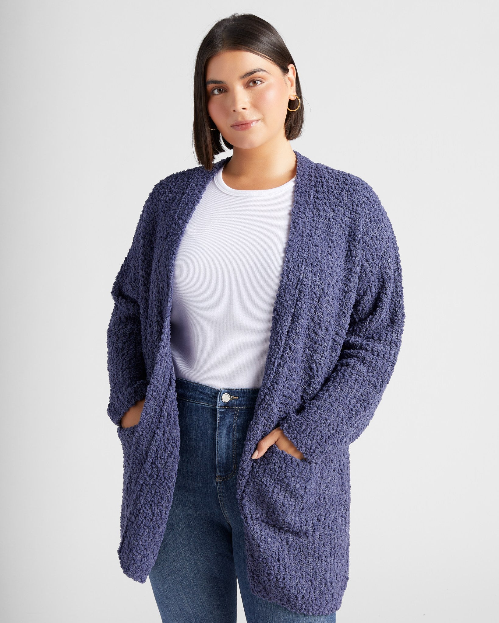 Blue $|& Bobeau Two Pocket Popcorn Cardigan - SOF Front