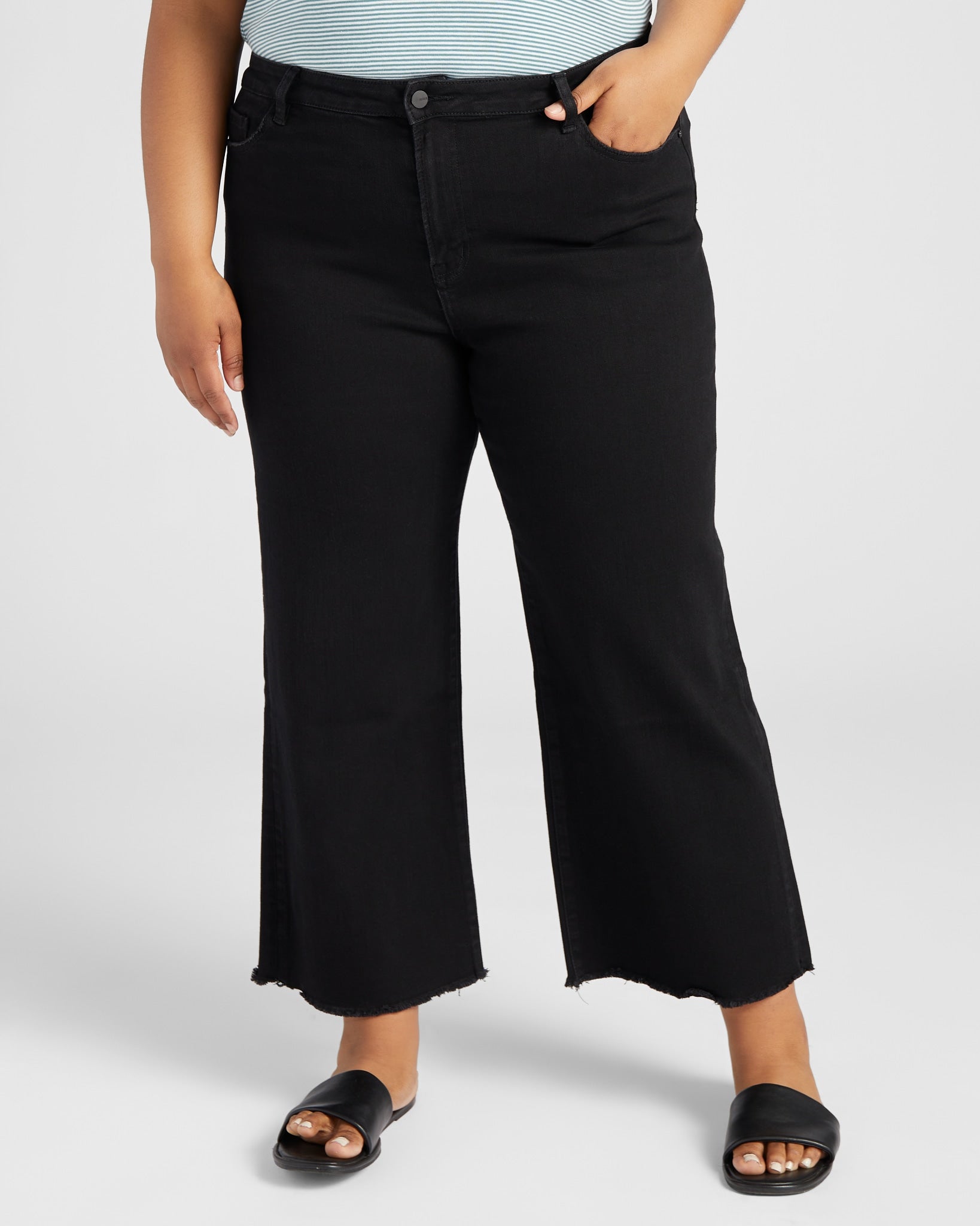 Black Beauty $|& Mica Denim Wide Leg Cropped Jeans - SOF Front