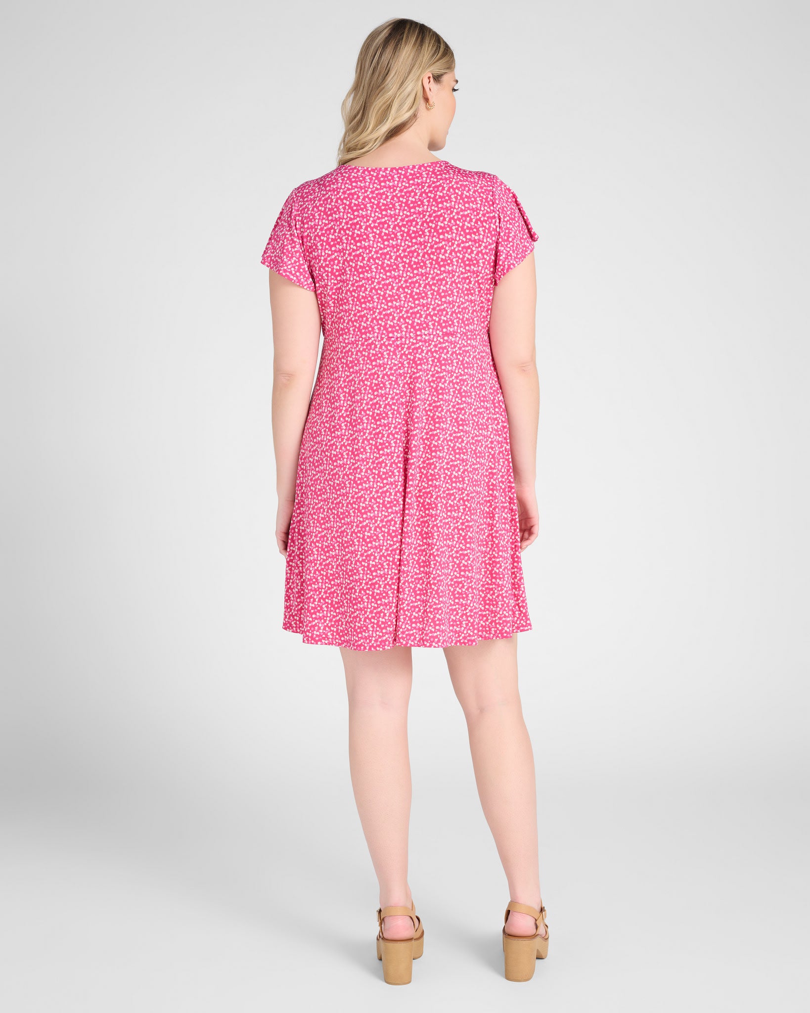 Fuchsia-Taupe Geo $|& Gilli Short Sleeve Surplice Dress - SOF Back