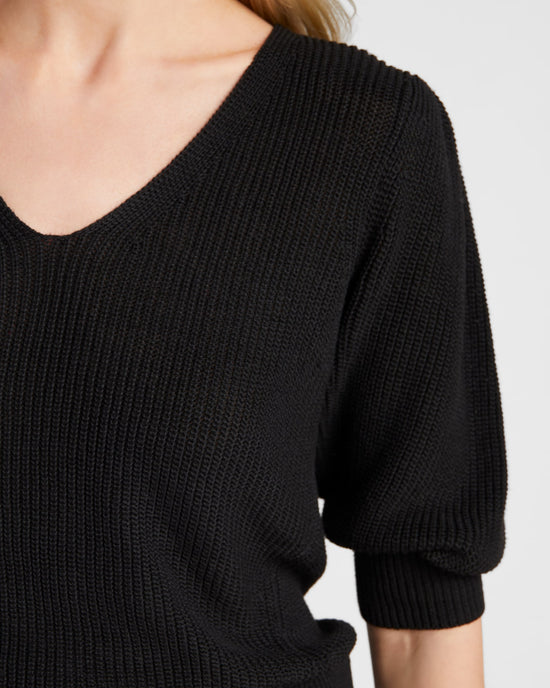 Black $|& SEAS Coastal V-Neck Elbow Sleeve Sweater - SOF Detail