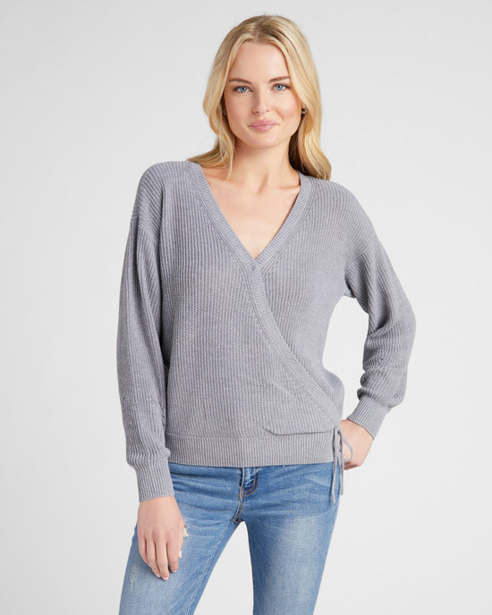 Heather Grey $|& SEAS Coastal Wrap Sweater - SOF Front