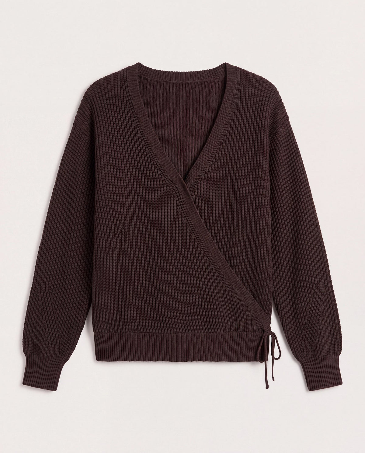 Dark Chocolate $|& SEAS Coastal Wrap Sweater - Hanger Detail