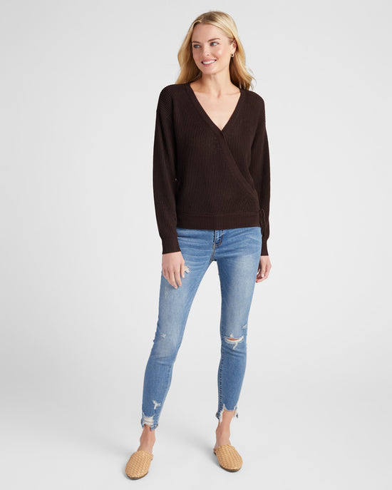 Dark Chocolate $|& SEAS Coastal Wrap Sweater - SOF Full Front