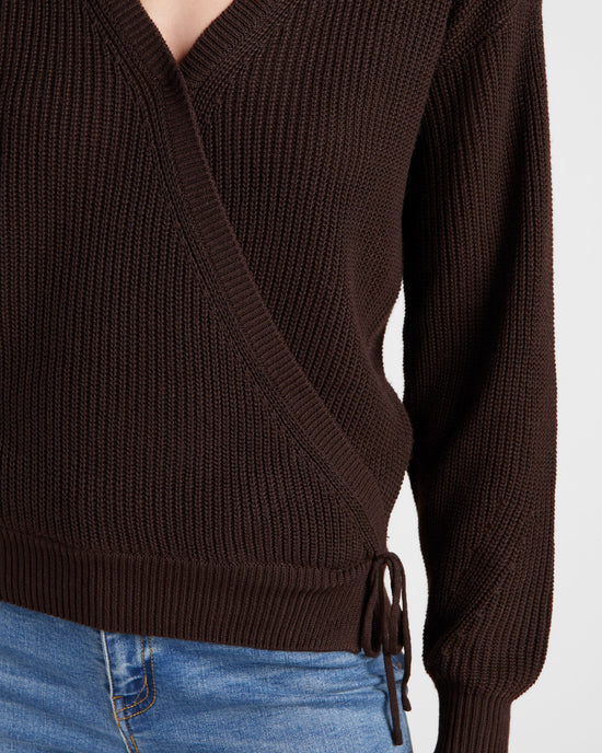 Dark Chocolate $|& SEAS Coastal Wrap Sweater - SOF Detail
