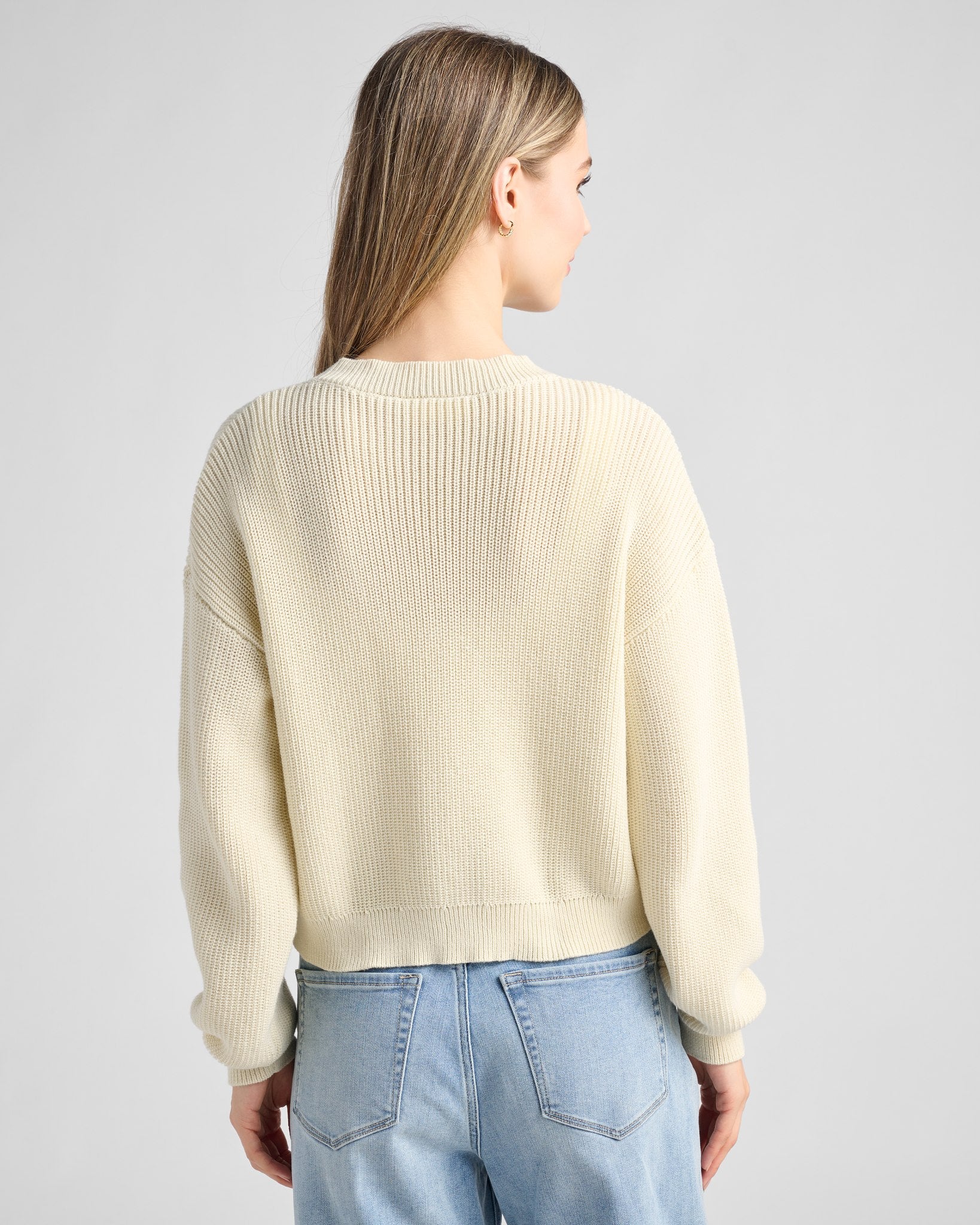 Cream $|& SEAS Coastal V-Neck Cardigan - SOF Back