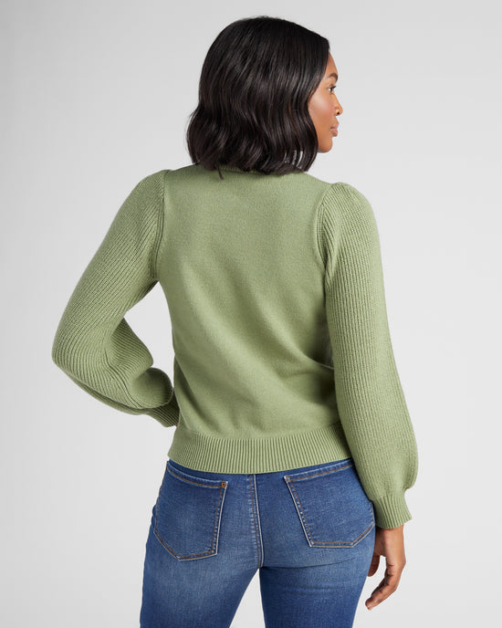 Frosty Spruce $|& SEAS Pacific Puff Shoulder Crew Neck Sweater - SOF Back