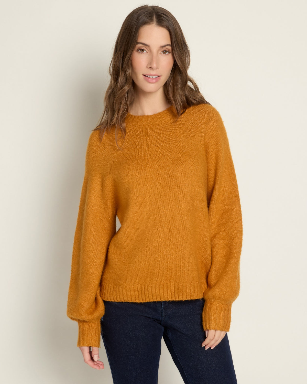 Mustard $|& SEAS Balloon Sleeve Crewneck Sweater - SOF Front