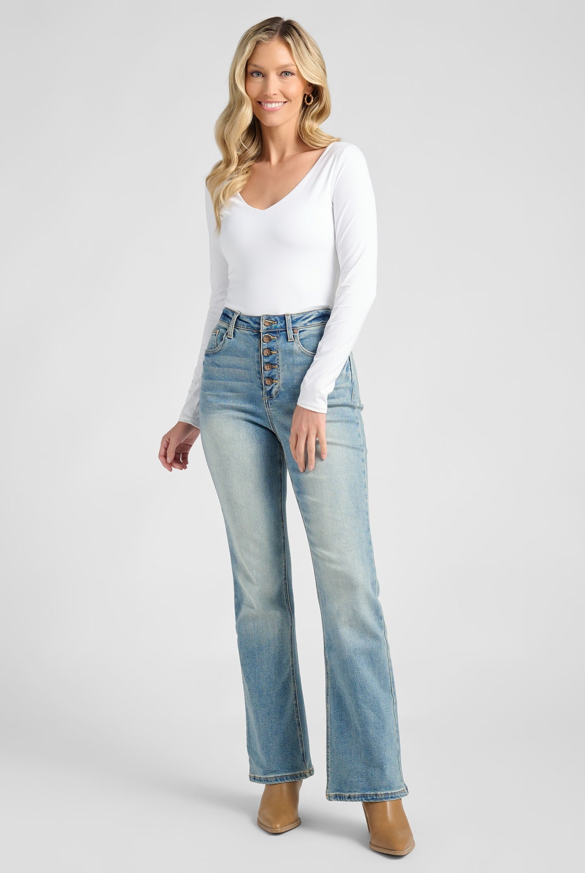 Medium Wash $|& Herizon Tobi High Rise Bootcut Jeans - SOF Full Front