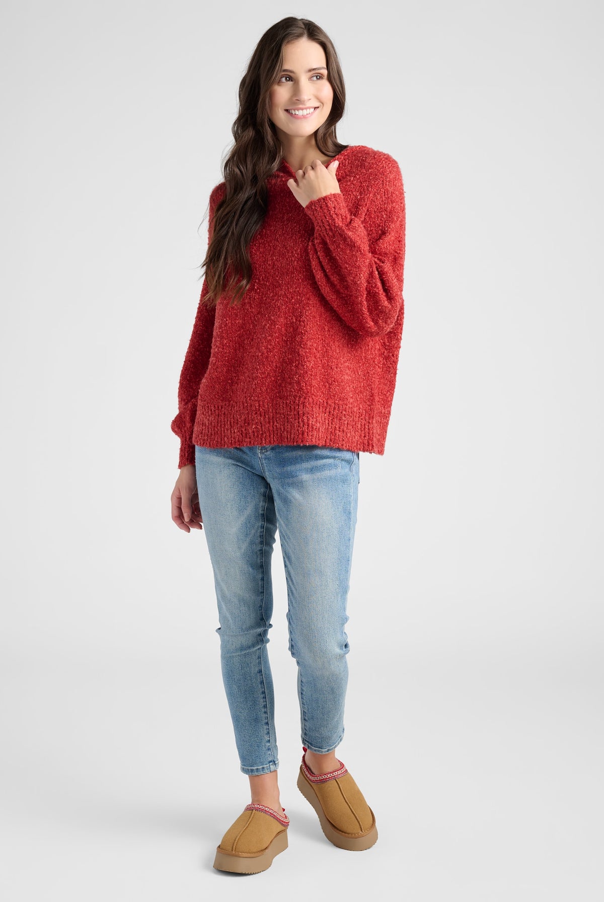 Brick Red $|& Herizon Boucle Hooded Pullover - SOF Full Front