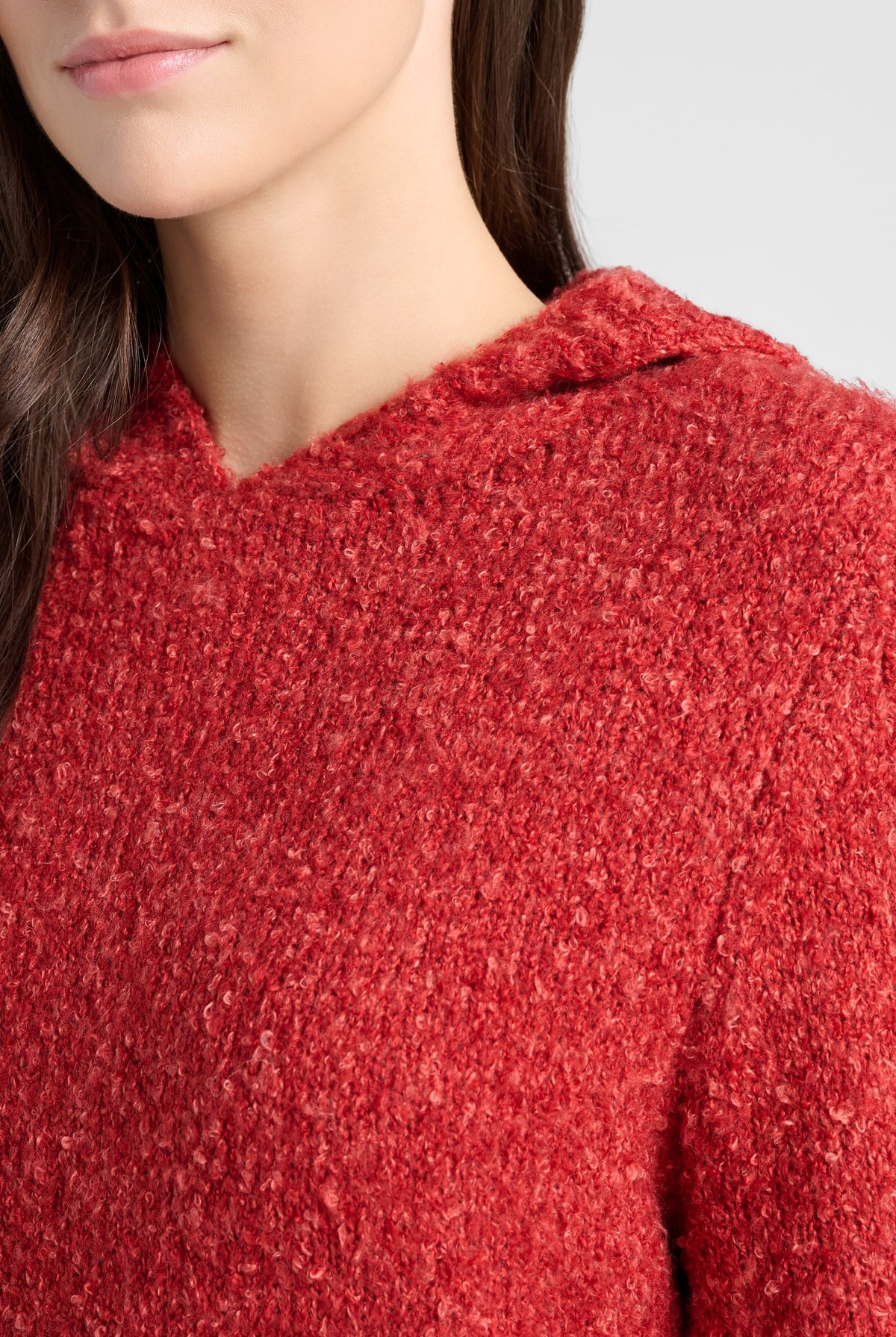 Brick Red $|& Herizon Boucle Hooded Pullover - SOF Detail