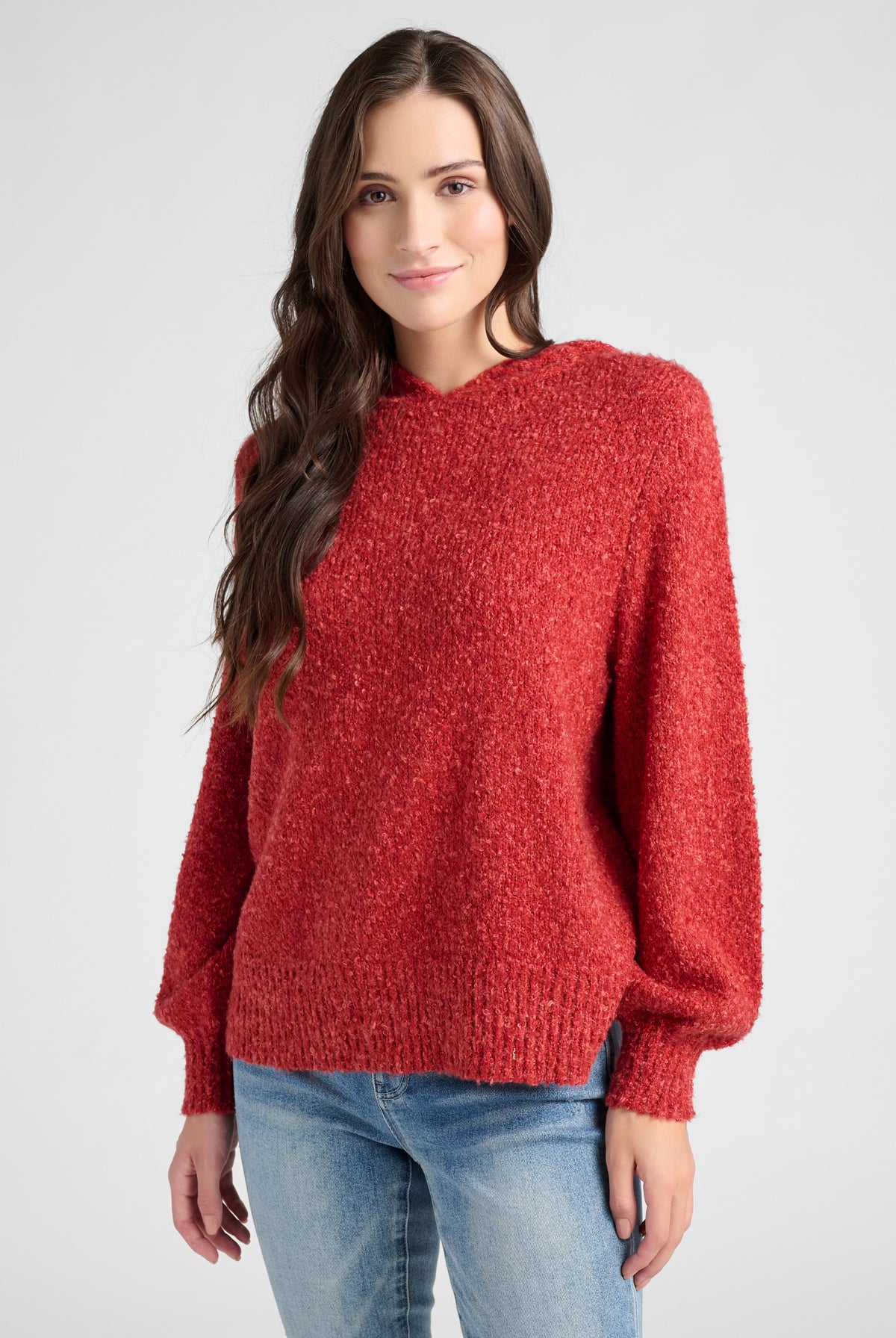 Brick Red $|& Herizon Boucle Hooded Pullover - SOF Front